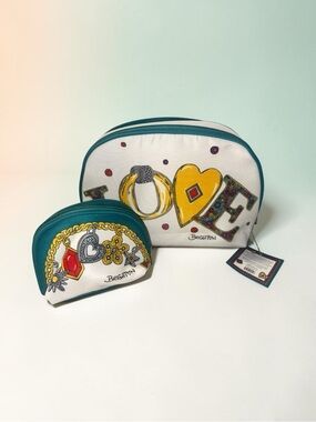 Brighton White Teal 'LOVE' Graphic Cosmetic Pouches